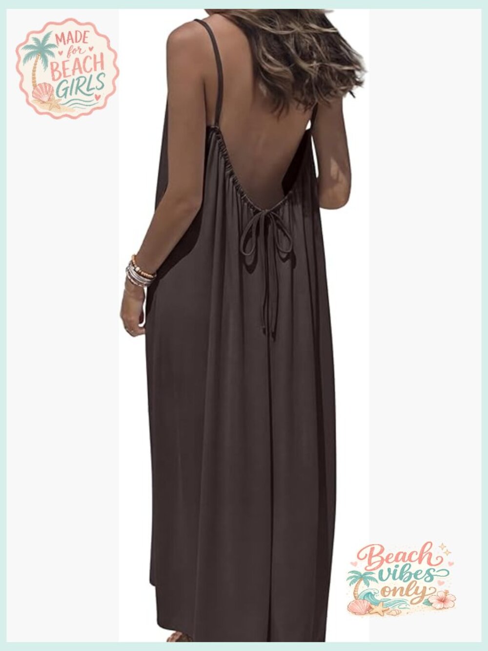 Backless Cami Maxi Sundress - Spaghetti Strap Beach Vacation Swimsuit Coverup - Picture 1 of 7